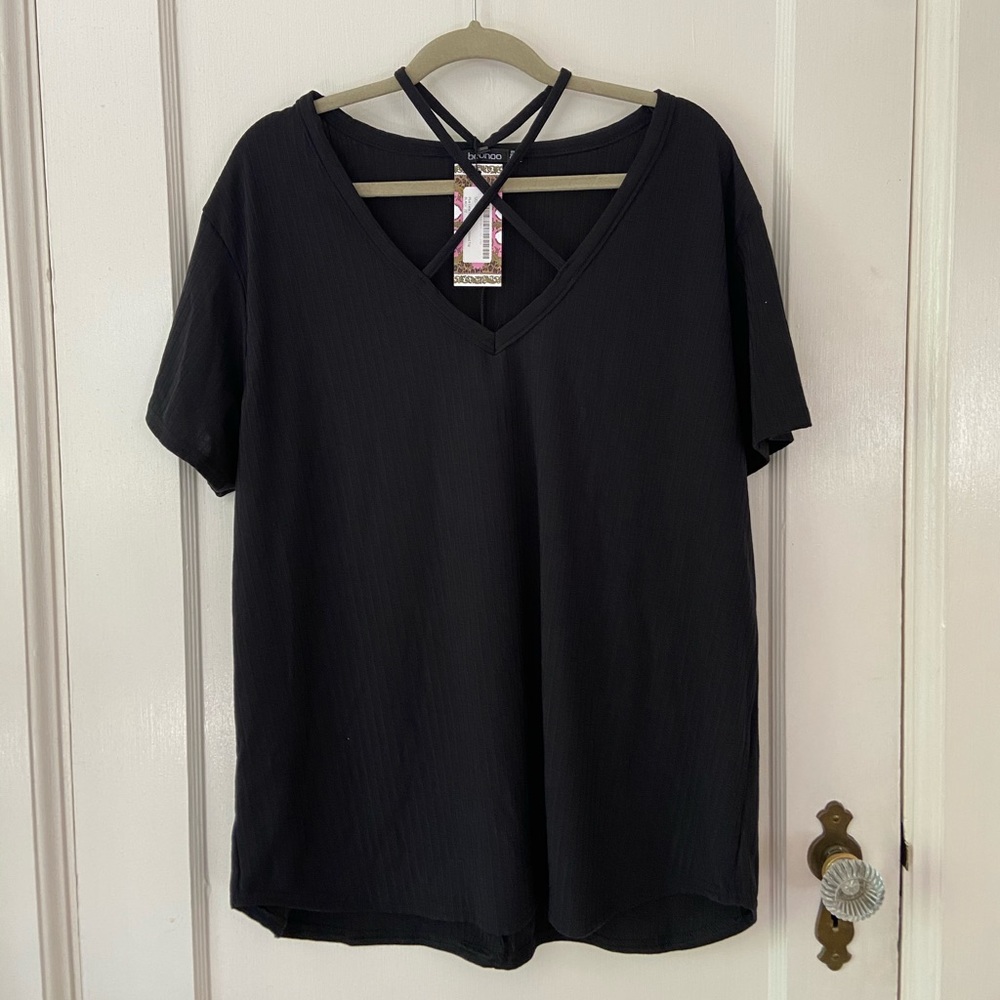 NEVER WORN ✨ Black Plus Cross-Neck Ribbed Top